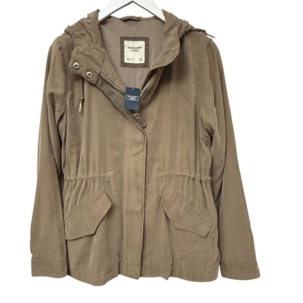Abercrombie & Fitch Utility Jacket XS Tan Zip Front Drawstring Hooded Womens NWT